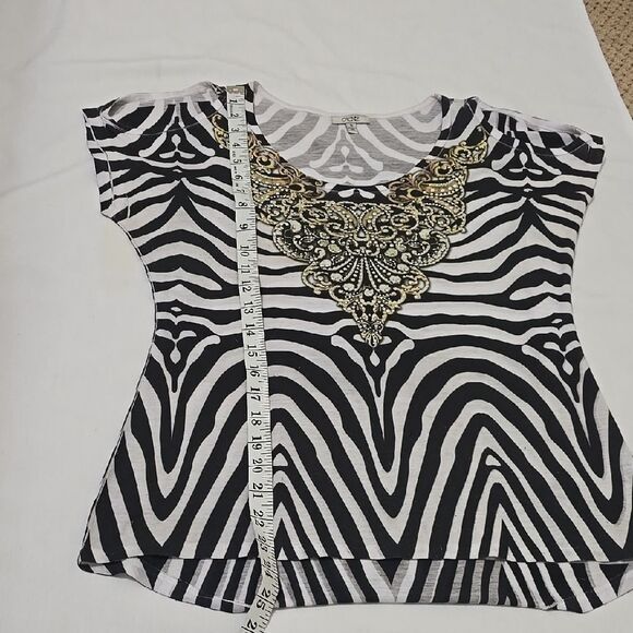 Cache Embellished Black and White Cap Sleeve Blouse S - Picture 4 of 7